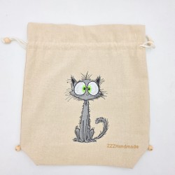 Worek na pieczywo z szarym kotem — ZZZ handmade