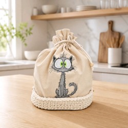 Worek na pieczywo z szarym kotem — ZZZ handmade
