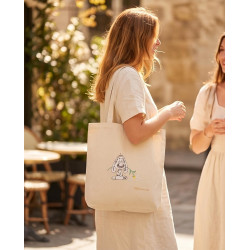 Torba na zakupy z pieskiem i stokrotką — bawełniana handmade