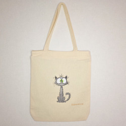 Torba na zakupy z zielonookim kotkiem — bawełniana handmade