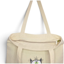 Torba na zakupy z zielonookim kotkiem — bawełniana handmade