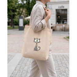 Torba na zakupy z zielonookim kotkiem — bawełniana handmade